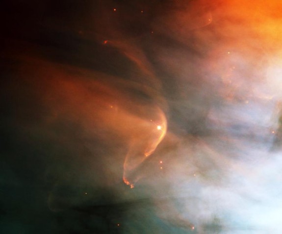Interstellar material builds up in front of the star LL Ori.