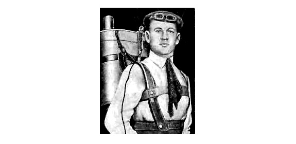 Actor-turned-inventor Gelb Kotelnikov, wearing his RK-1 knapsack parachute
