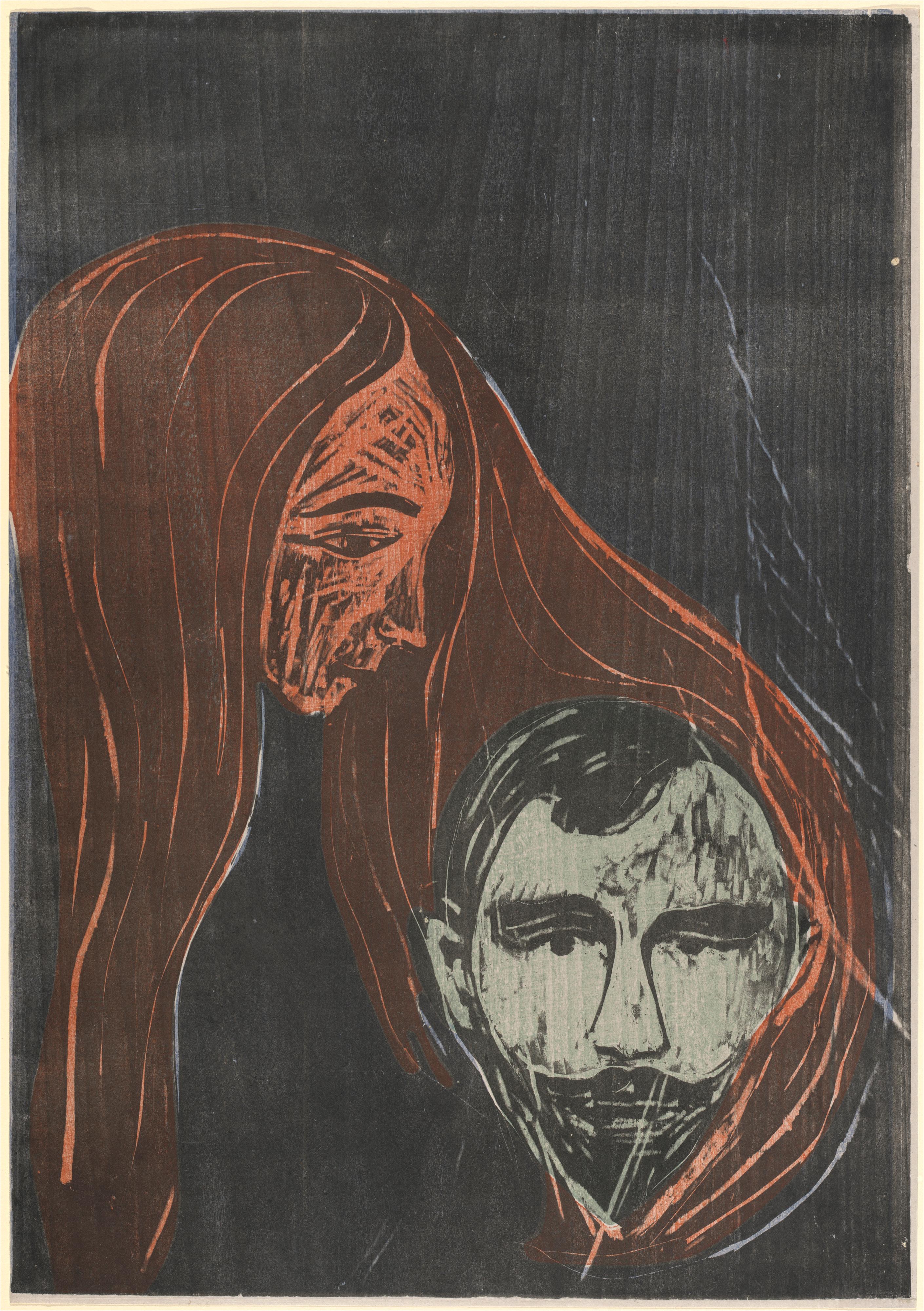 Man's Head in Woman's Hair