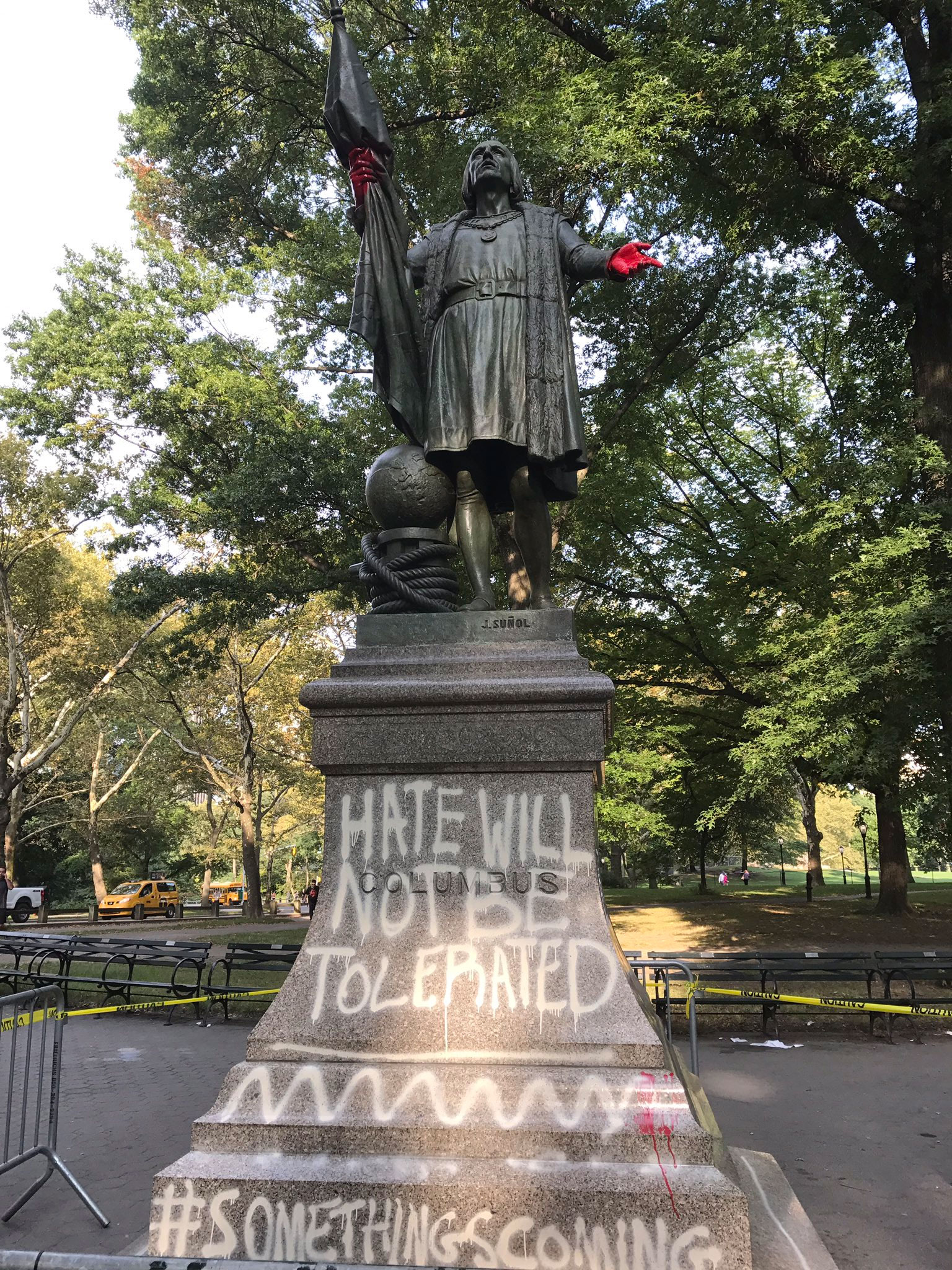 christopher columbus monument defaced in central park christopher columbus monument defaced in central park