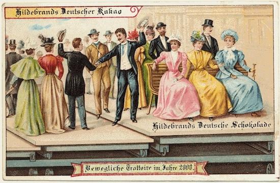 The moving sidewalk of the year 2000 by the German chocolate company (1900)