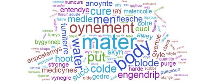 Word cloud from the Lylye of Medicynes.