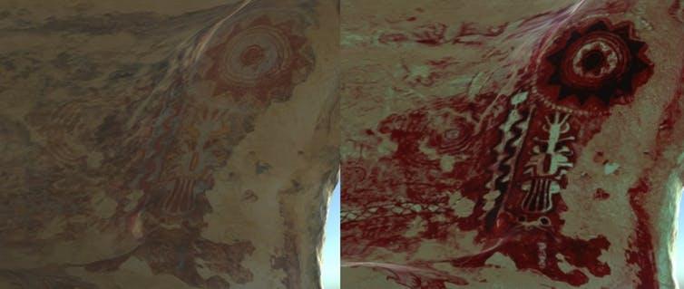 DStretch textures help reveal hidden detail in the cave artwork.
