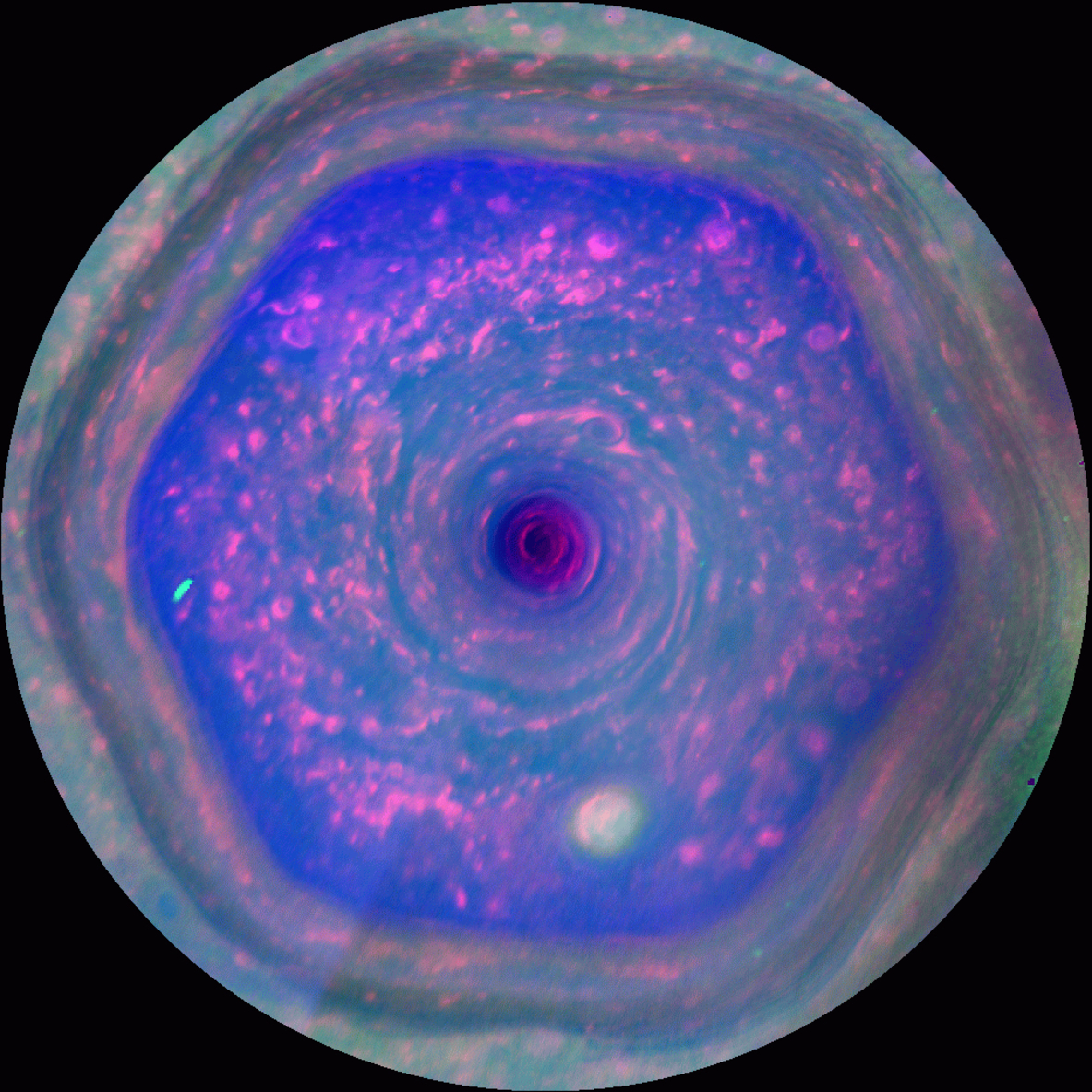 Saturn’s six-sided vortex