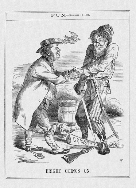 A British cartoon paints an unflattering picture of Lincoln and the Civil War.